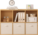 36 inch 6-cube storage organizer bookcase natural oak – front product view with bins