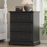 24" wide farmhouse 3-drawer dresser black – lifestyle bedroom with lamp