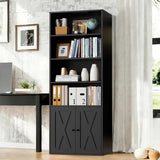 70.9" tall 6-tier farmhouse bookcase with X-doors black – lifestyle home office