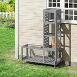 Modular wooden cat tunnel with mesh – grey, vertical L-shape configuration with climbing levels