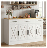 53.4" white farmhouse buffet cabinet with light wood top – lifestyle coffee bar view