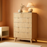 31.5" tall fluted 6-drawer dresser natural oak – lifestyle bedroom view with lamp