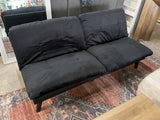 Black velvet split-back futon sofa bed - real photo, assembled