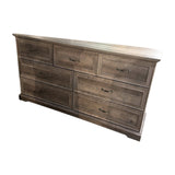 57" 7-drawer dresser in grey oak – real photo, front view