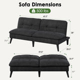 Black velvet split-back futon sofa bed - stock, dimensions