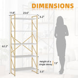 5-tier white and gold bookshelf – dimensions diagram 23.6 x 11.8 x 62.2
