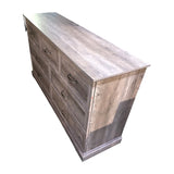 57" 7-drawer dresser in grey oak – real photo, angled view