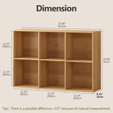 6-cube storage organizer natural oak – dimensions diagram 35.98 x 9.45 x 24.09