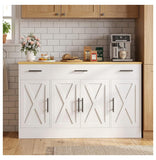 53.4" white farmhouse buffet with X-doors – kitchen lifestyle coffee station