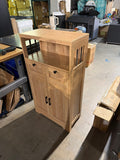 Oak fluted storage cabinet angle view with open top compartment