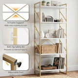 5-tier white gold industrial bookcase – empty product view