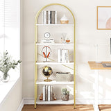 arched 5-tier bookshelf white/gold – lifestyle home office with books and decor