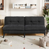 Black velvet split-back futon sofa bed - stock, room view