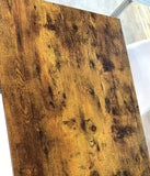Close-up of the rustic brown wood-grain tabletop