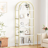 arched 5-tier bookshelf white/gold – lifestyle styled display shelves
