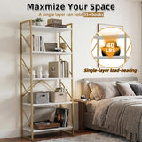 5-tier white gold bookshelf – lifestyle styled with books and decor