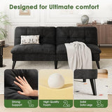 Black velvet split-back futon sofa bed - stock, comfort details