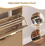 30.9" fluted shoe cabinet with 3 flip drawers and matching shoe bench in natural oak – adjustable drawer panel (5.4" / 4.2" / 4.8")