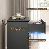 24" wide farmhouse 3-drawer dresser black – waterproof top, anti-tip, smooth sliding drawers