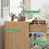 31.5" tall fluted 6-drawer dresser natural oak – smooth sliding drawers, anti-tip, waterproof top