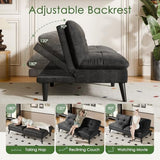 Black velvet split-back futon sofa bed - stock, adjustable backrest