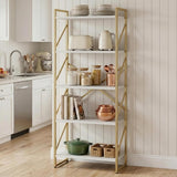 5-tier white gold bookshelf – kitchen pantry lifestyle display