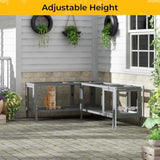 Modular wooden cat tunnel – adjustable height L-shape with cat on patio