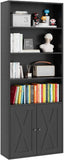 6-tier farmhouse bookcase black – product view with X-design doors