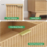 31.5" tall fluted 6-drawer dresser natural oak – thick tabletop, fluted panel, chic metal handle, stable base