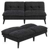 Black velvet split-back futon sofa bed - stock, sofa and bed modes