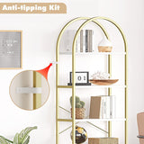 arched 5-tier bookshelf white/gold – anti-tipping kit