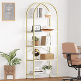 arched 5-tier bookshelf white/gold – lifestyle office corner