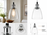 7” Clear Glass Pendant Light with 5.5” Diameter Shade – Modern Hanging Ceiling Fixture