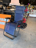 Blue Zero Gravity Chair, Metal Outdoor Lawn Chair with Pillow & Cup Holder Tray