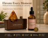 Amber Glass Essential Oil Diffuser Waterless Aromatherapy Nebulizer with Wood Base & Limited Edition Fragrance Oil
