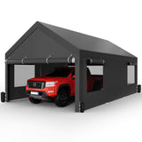 Walsunny 12x20 ft white heavy duty carport canopy with roll-up windows – installed view