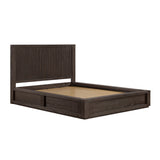 Henredon Ryland queen bed frame with oak veneers, dark brown – stock photo, frame with deck boards