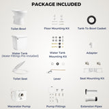 MaceratingFlo Ultra 750W toilet – complete kit contents