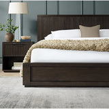 Henredon Ryland queen bed frame with oak veneers, dark brown – stock photo, headboard and footboard
