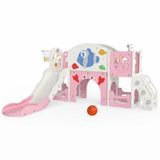 Nyeekoy 8-in-1 toddler slide playset – pink fish, full product view with ball