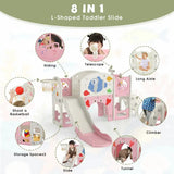 Nyeekoy 8-in-1 toddler slide playset – pink fish, side angle showing slide