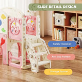 Nyeekoy 8-in-1 toddler slide playset – pink fish, basketball hoop detail