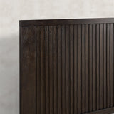 Henredon Ryland queen bed frame with oak veneers, dark brown – stock photo, headboard detail