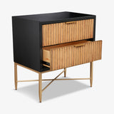 Black Marina Nightstand – Mahogany Wood with Gold Hardware, Felt-Lined Drawer, Dovetail Construction, Modern Bedside Table