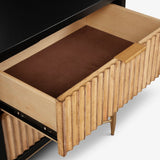 Black Marina Nightstand – Mahogany Wood with Gold Hardware, Felt-Lined Drawer, Dovetail Construction, Modern Bedside Table