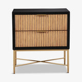 Black Marina Nightstand – Mahogany Wood with Gold Hardware, Felt-Lined Drawer, Dovetail Construction, Modern Bedside Table