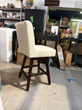 26” Swivel Counter Height Bar Stool White Faux Leather Upholstered Solid Wood Legs