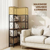 65.75”H 5-Tier L-Shaped Corner Bookshelf Industrial Wood & Metal Storage Display Shelf