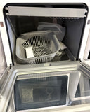 KAPAS KPS-XWJ01 countertop dishwasher, white – door open, interior with cutlery basket and accessories