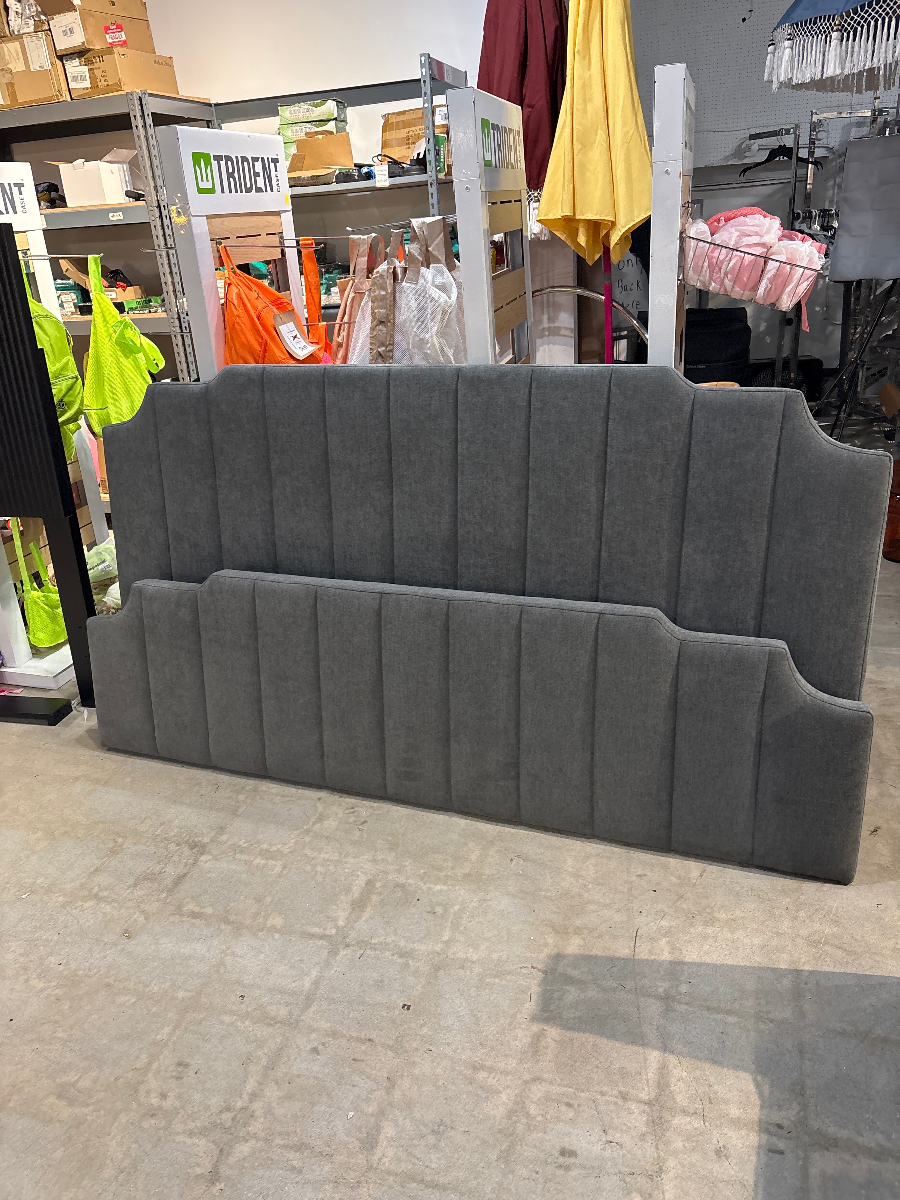 King Upholstered Headboard and Footboard Gray Channel Tufted Modern Se ...